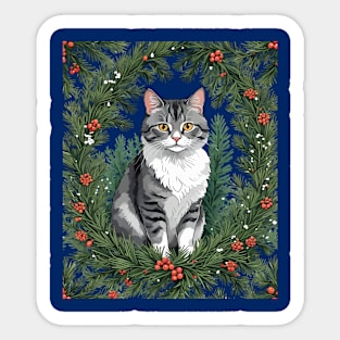 Cute Cartoon-Style Maine Cat With Pine Sticker